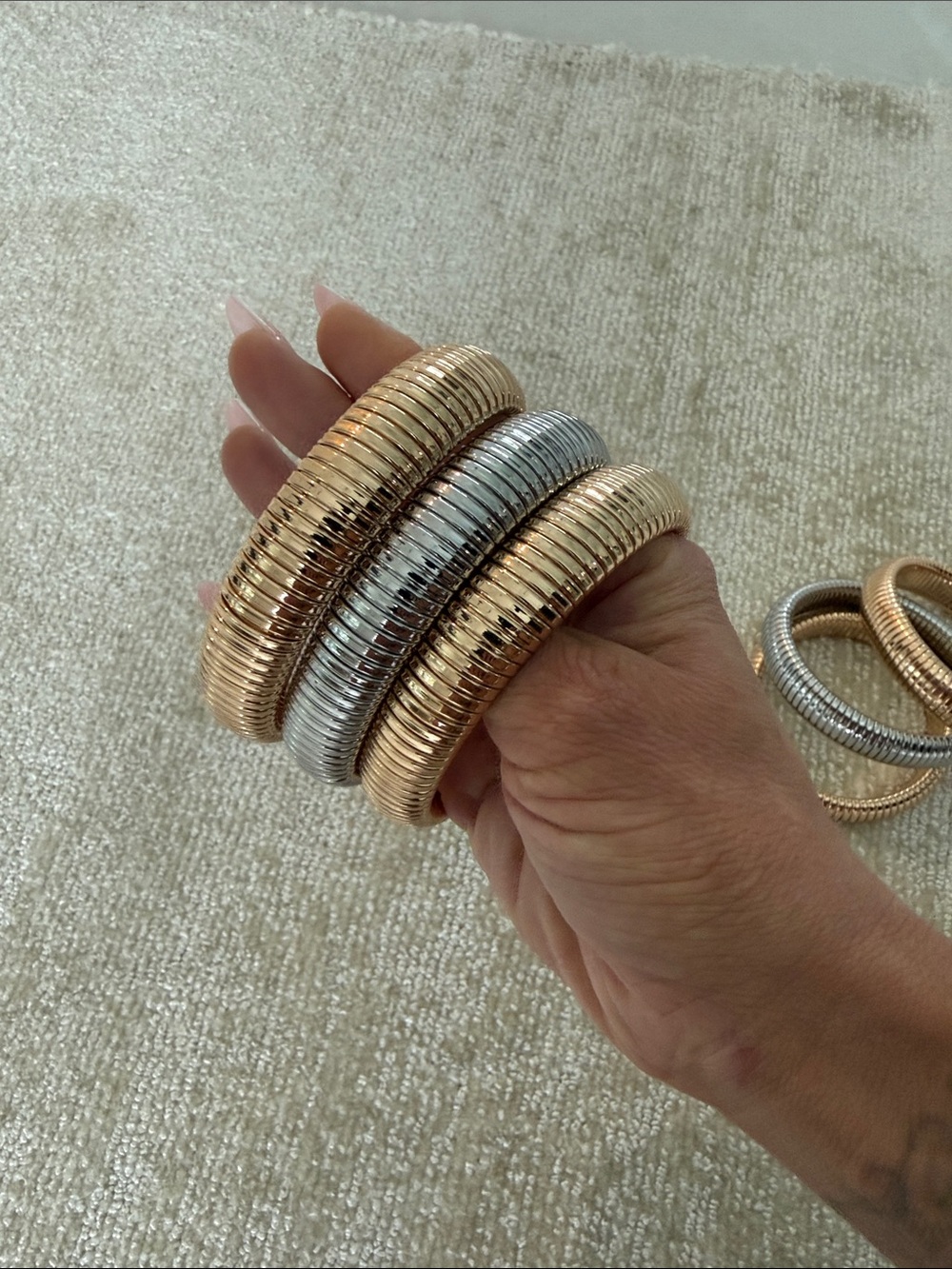 REVOLVE Ribbed Stackable Bangles in Gold & Silver Tones